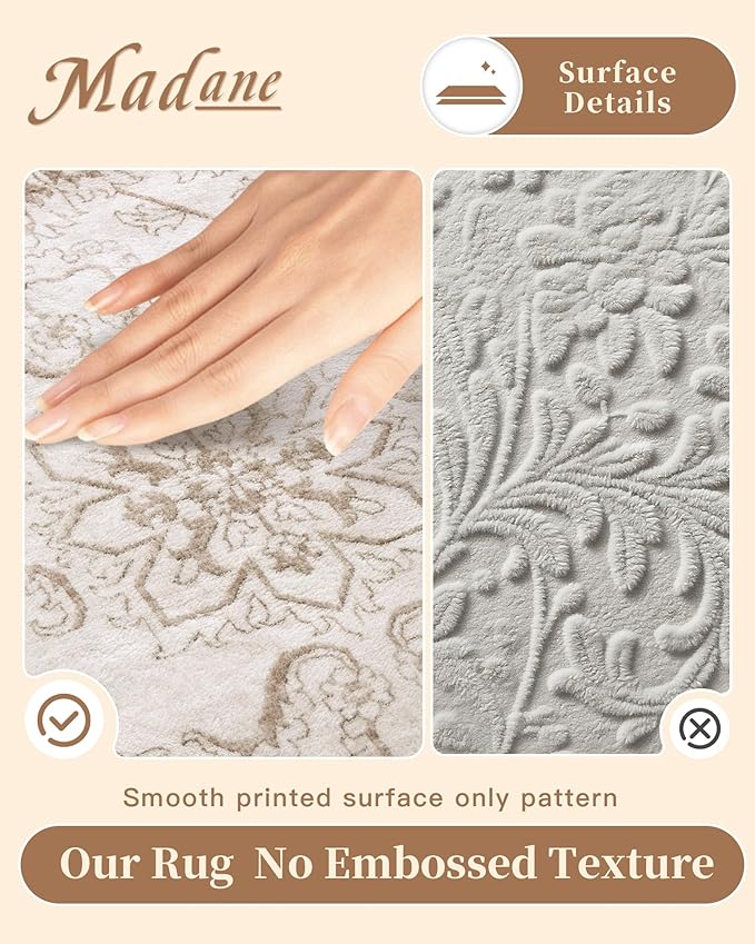 Madane 2x3 Washable Rugs for Entryway, Low Pile Non-Slip Small Area Rug Kitchen Door Mat, Vintage Soft Throw Neutral Rug Floor Mat for Indoor Front Entrance Bathroom Hallway (2 x 3, Brown/Ivory)