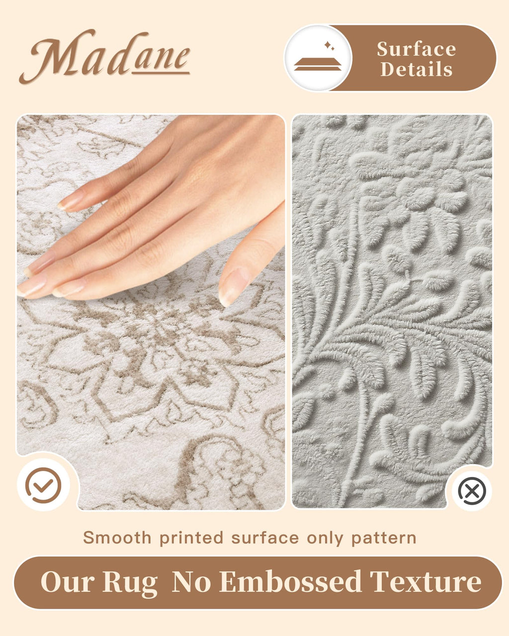 Madane 9x12 Area Rugs for Living Room, Washable Natural Rug Brown/Ivory