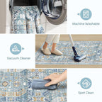 Madane Runner Rug 2'6''x8' Kitchen Runner, Hallway Runner Printed Vintage Washable Rugs Soft Non-Slip Low Pile Runners for Hallways Laundry Room Distressed Carpet, Blue/Gold