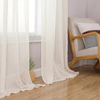Simplebrand Natural Linen Textured Sheer Curtains 63 Inch Length 2 Panels, Rod Pocket Solid Color Window Sheer Curtain Panels, Elegant Curtains & Drapes for Living Room, Bedroom (40" W x 63" L)