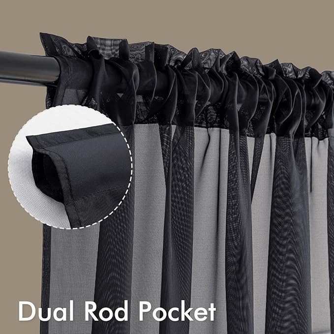 MIULEE Black Curtains 24 Inch Length for Small Window,4 Panels Set, Short Sheer Curtains Rod Pocket Light Filtering Tier for Kitchen/Bathroom/Basement, 42W x 24 Inches