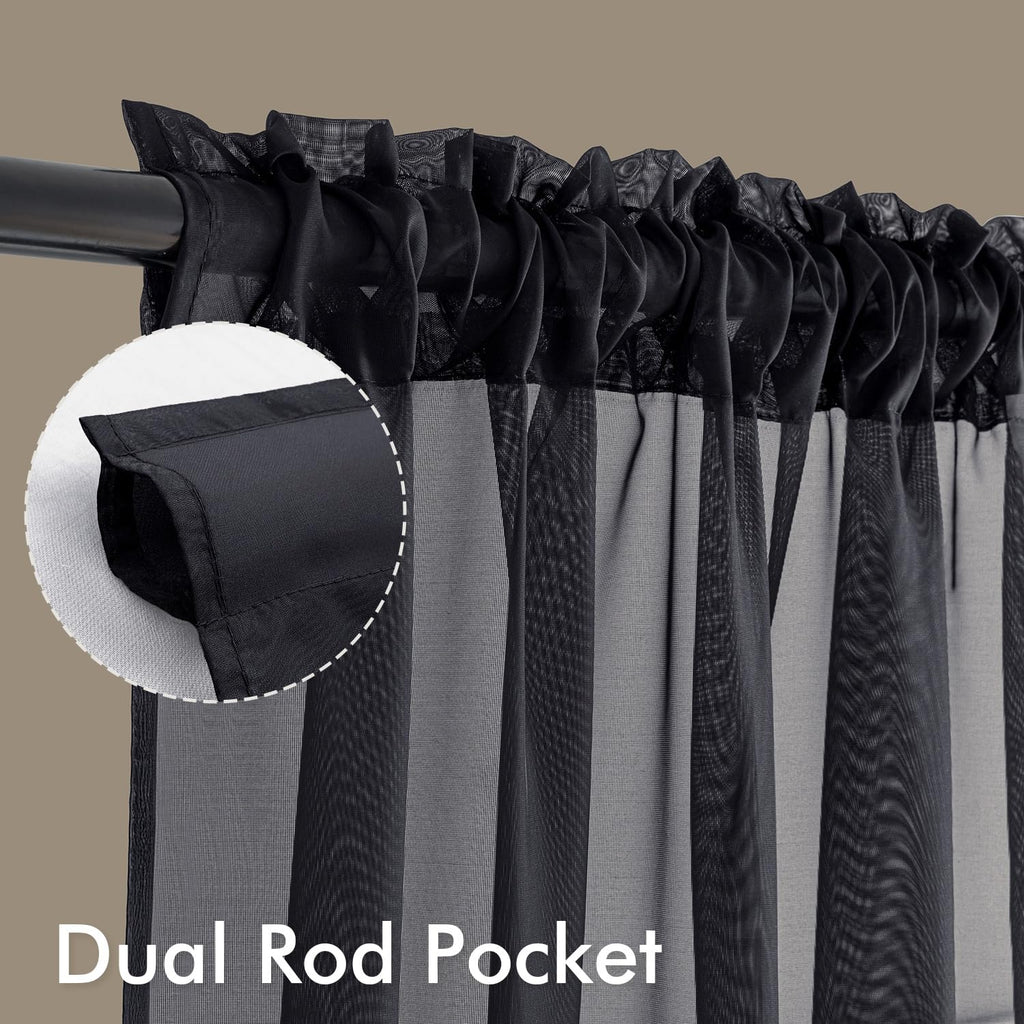 MIULEE Black Sheer Curtains 108 Inches Long 4 Panels 54 x 108 Inches
