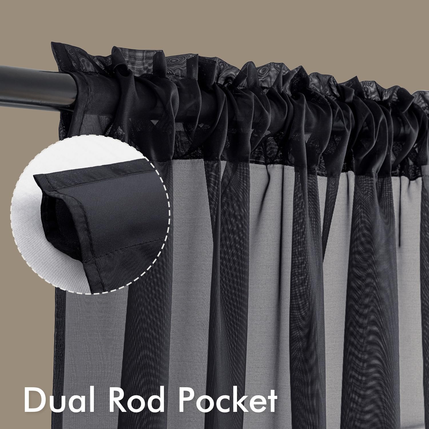 MIULEE Black Sheer Curtains 108 Inches Long 4 Panels 54 x 108 Inches