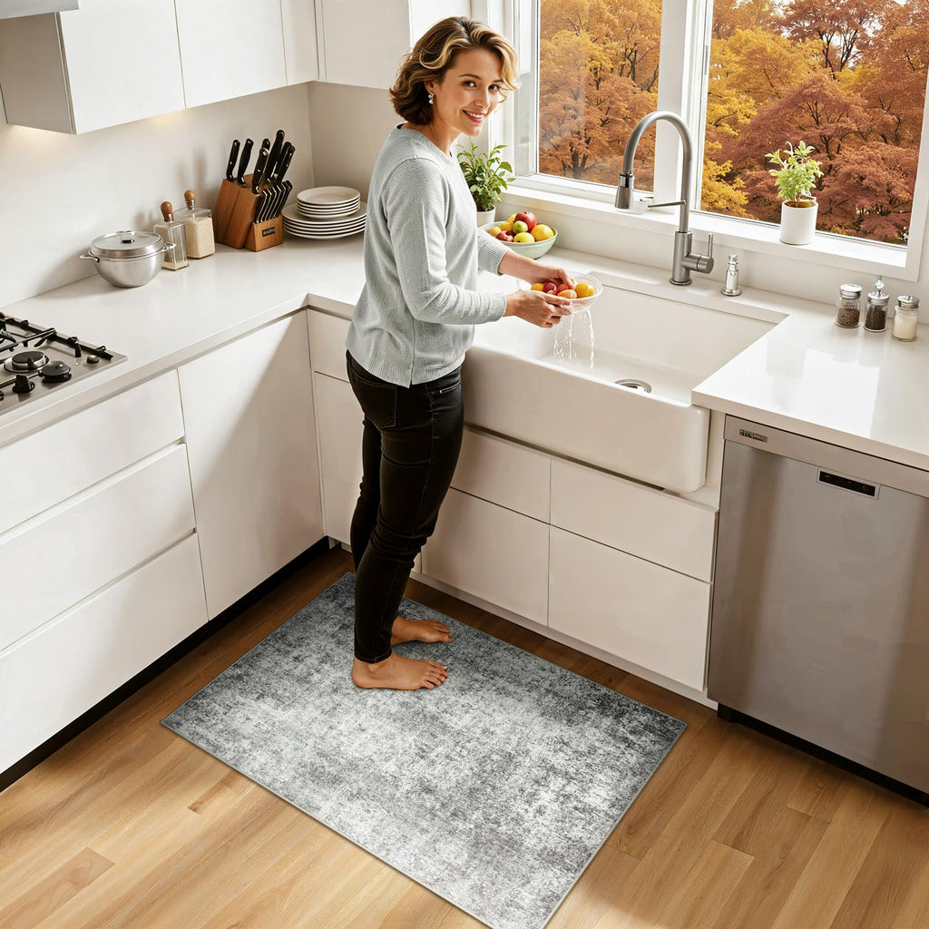 RELEANY Washable 2'x3' Abstract Area Rug for Living Room Gray White