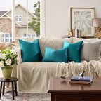 GIGIZAZA Décor Throw Couch Pillow Covers Set of 2,Sofa Cushion Teal Peacock Green Pillow Covers,Velvet Pillow Cases 24 x 24inch