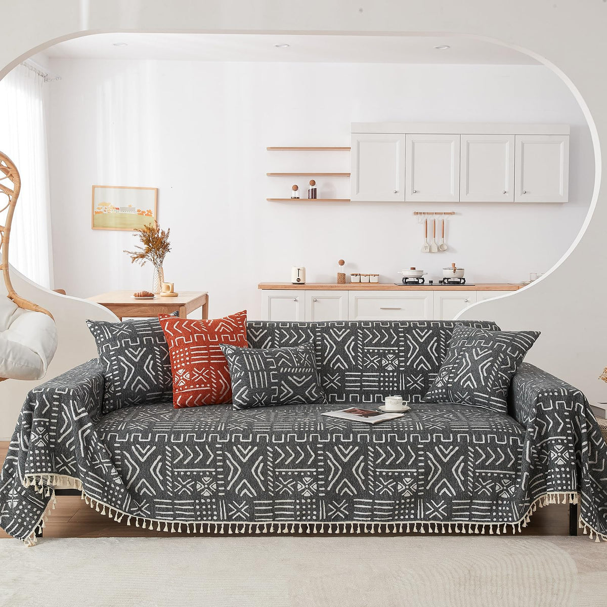 HANDONTIME Brown Sofa Covers Simple Couch Cover for Pet White Floral Couch Cushion Covers for L Shape Chocolate Sofa Throw Cover Sectional Couch Covers for Living Room Machine Washable, 71" X150"