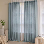 MIULEE Dusty Blue Linen Curtains 52x84 Inch Long for Bedroom Living Room