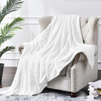 BEDELITE Fleece Throw Blanket for Couch – 3D Ribbed Jacquard Soft and Warm Decorative Fuzzy Blanket – Cozy, Fluffy, Plush Lightweight White Throw Blankets for Bed, Sofa, 50x60 inches