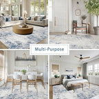 Washable Rugs 8x10 Area Rugs for Living Room,Modern Abstract Rugs for Bedroom,Large Carpets,Ultra Soft Faux Wool Retro Dining Room Rug,Non Slip&Non-Shedding Low Pile Print Rug- Blue Beige