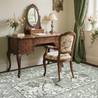 GarveeHome Provence 6x9 Area Rugs, Botanical Grove Soft Cottagecore Non-Slip Washable Rug for Bedroom Living Room Nursery Kitchen Low-Pile Retro Carpet Gray Fog Green
