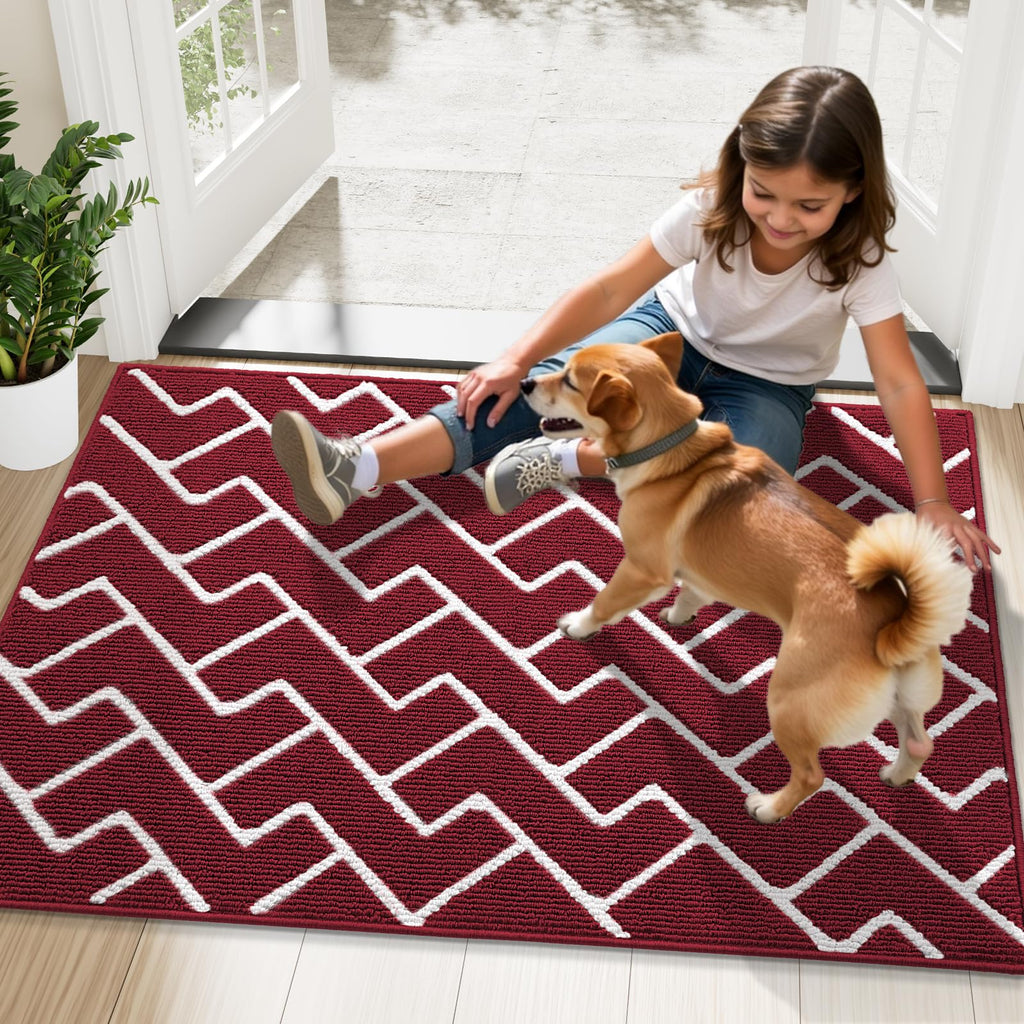 OLANLY Front Door Mat, Non-Slip Rubber Backing, Dirt Resistant and Absorbent, Washable, Easy to Clean Low-Profile Indoor Doormat for Back Door, Entryway, Inside Entrance, 48x32, Burgundy