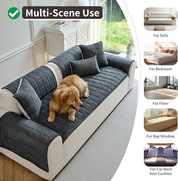 Couch Covers for Dogs Washable, Non Slip Couch Covers for Loveseat Sofa Pet Friendly, Soft Fuzzy Sofa Covers for Pet, Dog Couch Cover Furniture Protector(1PC,Dark Grey,27.6"x94.5")
