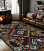 YIHOUSE Rustic Cabin Area Rug for Bedroom 5x7,Machine Washable Lodge Bear Rug,Non-Slip Low Pile Print Pattern Western Rug for Living Room