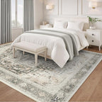 Rugflix 5x7 Area Rugs for Living Room, Machine Washable Rug Non Slip Stain Resistance, Large Rug Vintage Distressed Soft Carpet for Bedroom, Dining Room, Home Office, Beige Grey