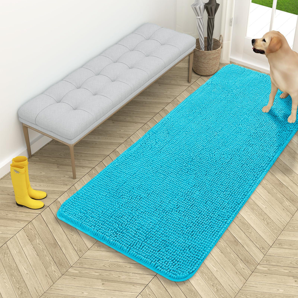 OLANLY Dog Door Mat for Muddy Paws 54x24, Super Absorbent Chenille Mud Mat