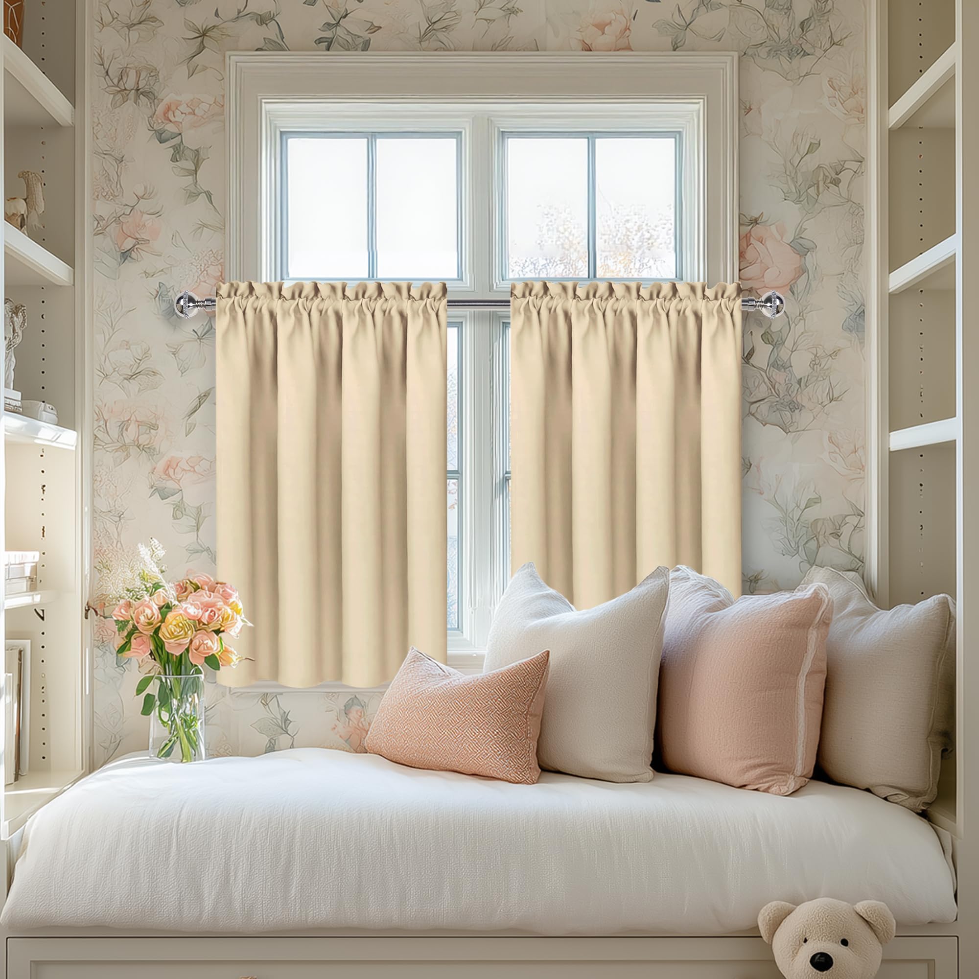 DWCN Short Blackout Curtains 42 x 36 Inch Long for Kitchen RV Bunk Beige