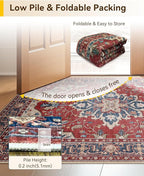 RELEANY Area Rugs Round 8ft Washable Non-Slip, Floral Vintage Distress Print Pattern Medallion Carpet for Living Room Bedroom Dining Room, Red Blue