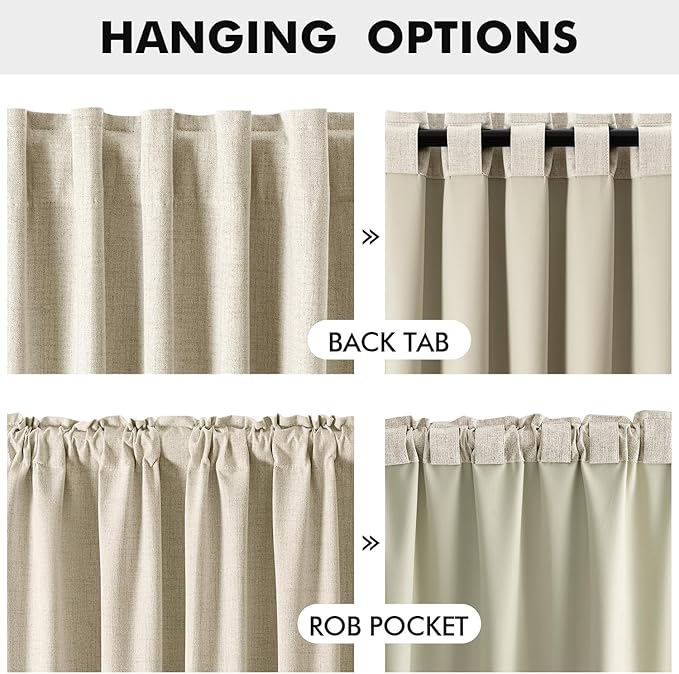 MIULEE 100% Blackout Linen Curtains for Bedroom, Cream Solid Luxury Decor Thermal Insulation Room Darkening Drapes for Living Room Nursery Back Tab Rod Pocket 42 x 63 Inches, 2 Panels