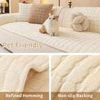 MDSASFD Velvet Couch Covers for Dogs, Dog Sectional Couch Covers, Pet Couchs Cover for 3-4 Seater, Couchs Protector for Dogs, Sectional Sofa Cover for Pet Washable(1PC,Beige White,27.6"×82.7")