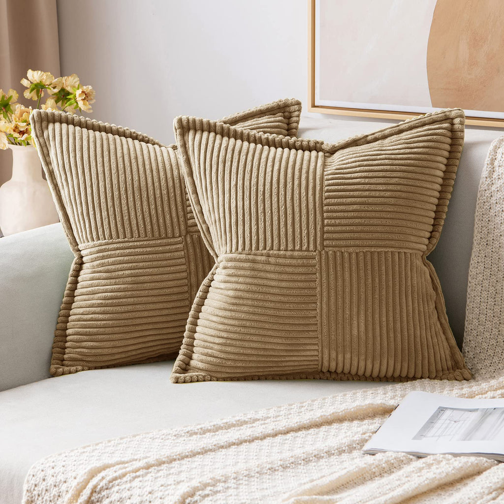 MIULEE Decorative Throw Pillow Covers for Couch 16x16 Inch Khaki 2 Pack