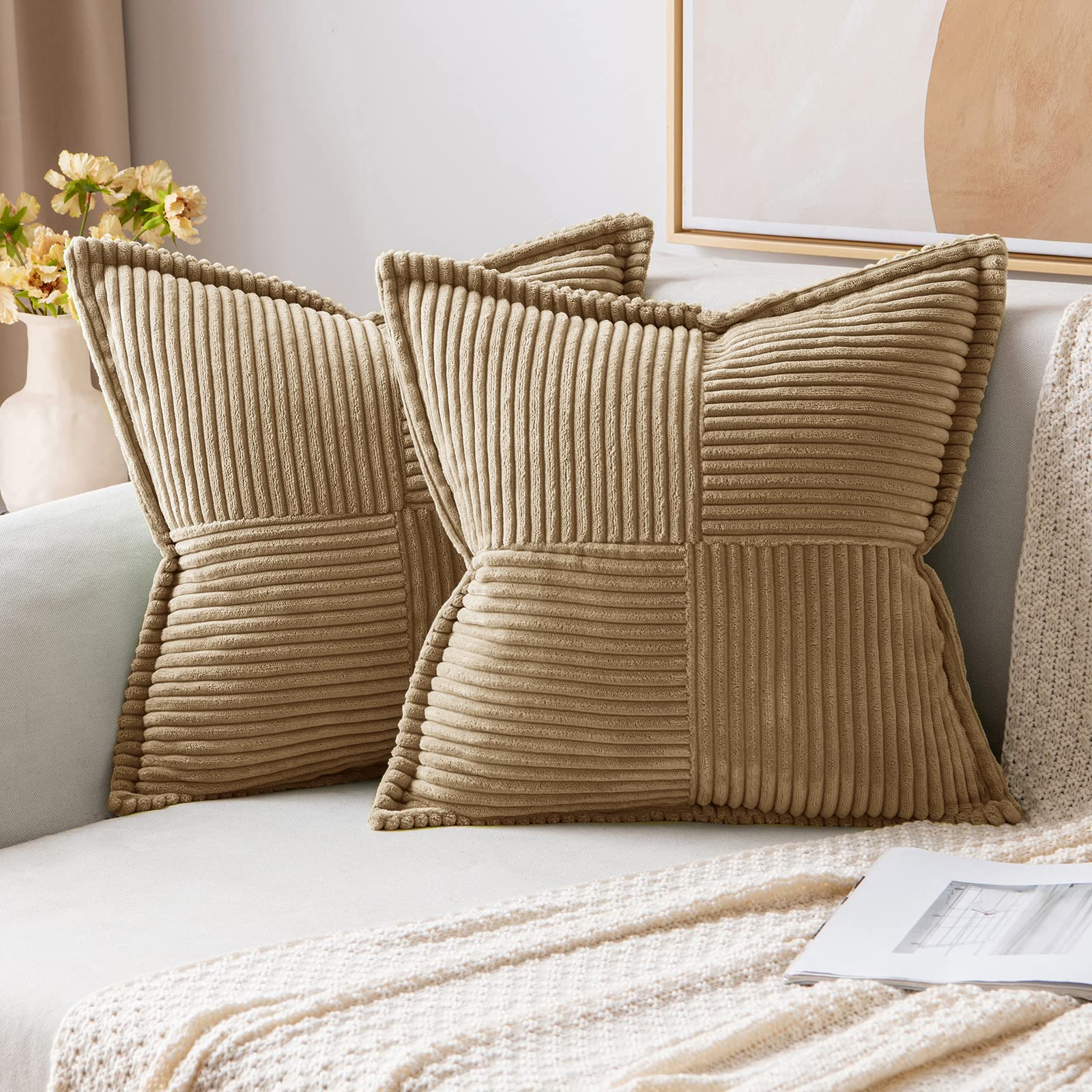 MIULEE Decorative Throw Pillow Covers for Couch 16x16 Inch Khaki 2 Pack