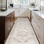 4x10 Washable Hallway Runner Rug - Wide Kitchen Runners Vintage Low Pile Carpet Soft Thin Floor Runner with Rubber Backing for Entryway Bedroom Living Room Home Decor (Cream/Camel)