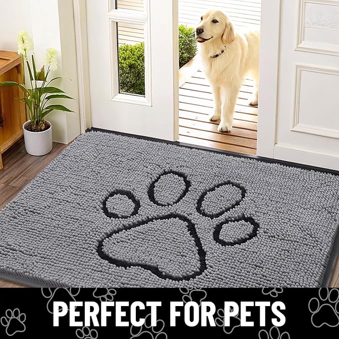 Smiry Dog Door Mat for Muddy Paws, Absorbent Non Slip Dirt Trapper, 24x16