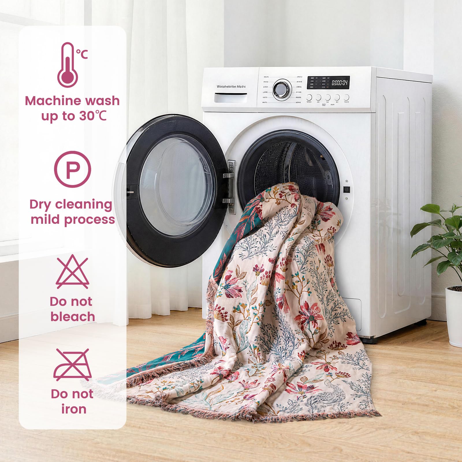 MSGKV Boho Throw Blanket 50"x60" 100% Cotton Floral Throw for Couch Sofa