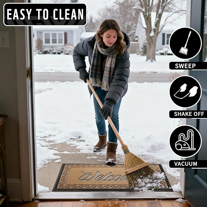 Yimobra Welcome Mat, Heavy Duty Sturdy Door Mats for Home Entrance Outdoor Indoor, Front Doormat for Outside Patio Floor Entry Porch Garage Office, Waterproof, Low Profile, 47X32 Inches, Yellow