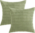 MIULEE Corduroy Decorative Throw Pillow Covers 12x12 Sage Green Pack of 2