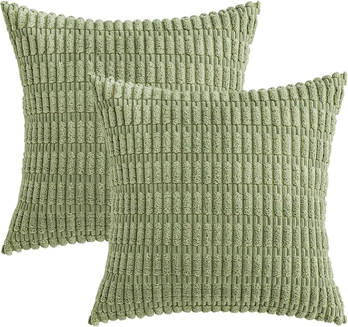 MIULEE Corduroy Decorative Throw Pillow Covers 12x12 Sage Green Pack of 2