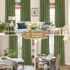 LAMIT Linen Blended Curtains 84 inch for Living Room, Linen Textured Light Filtering Drapes Rod Pocket Boho Panels for Farmhouse/Living Room, 2 Panels, 52 x 84 Inch, Olive Green
