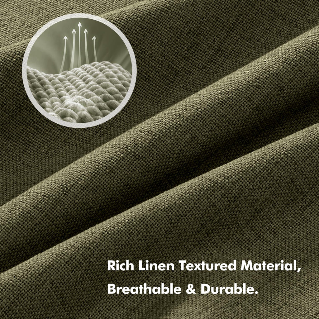 MIULEE 100% Blackout Linen Curtains 42 x 63 Inch Light Olive Green 2 Panels