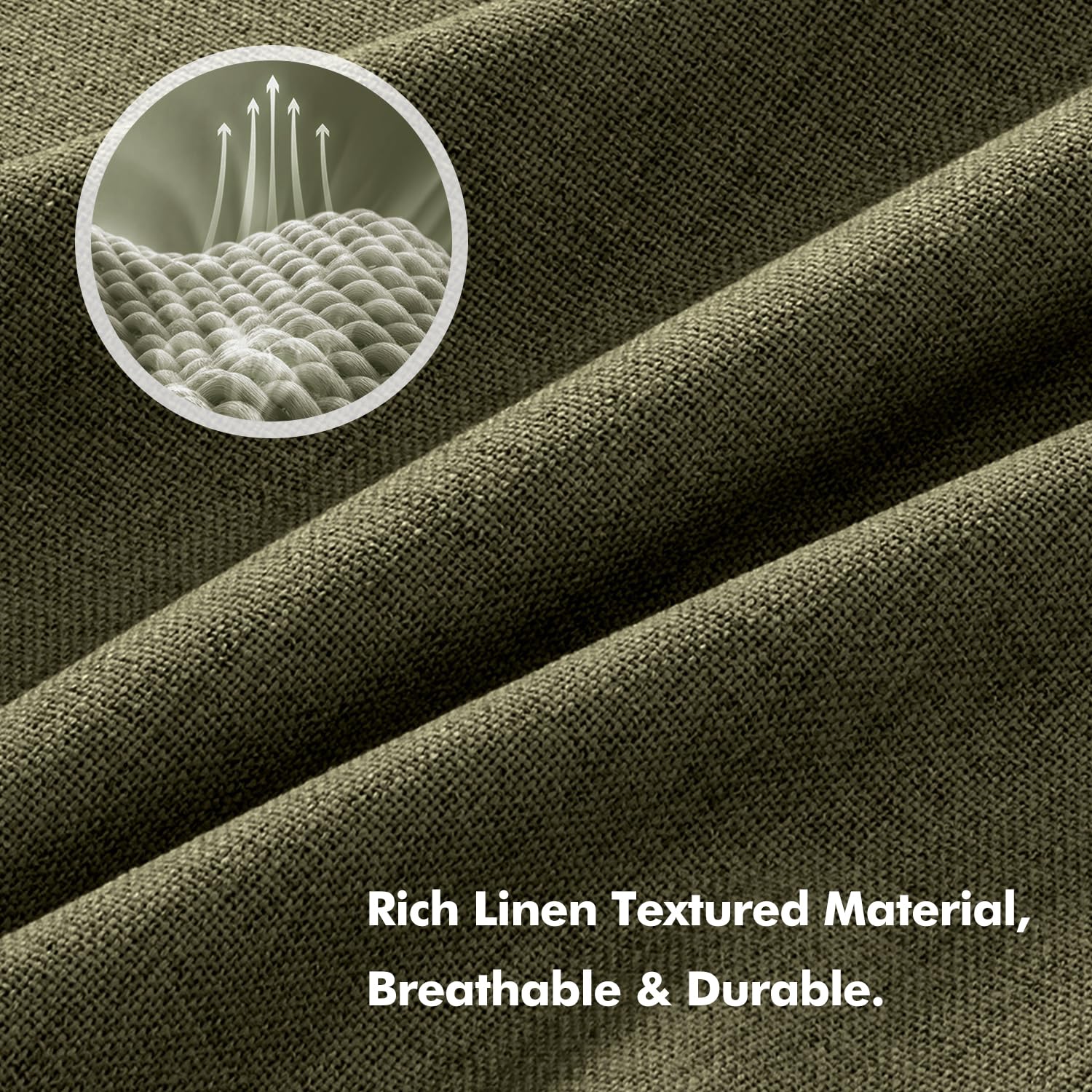 MIULEE 100% Blackout Linen Curtains 42 x 63 Inch Light Olive Green 2 Panels