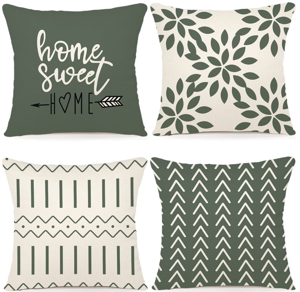 YCOLL Pillow Covers 16x16 Set of 4, Modern Sofa Throw Pillow Cover, Decorative Outdoor Linen Fabric Pillow Case for Couch Bed Car, Aqua Green