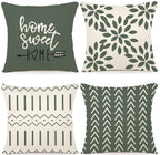 YCOLL Pillow Covers 16x16 Set of 4, Modern Sofa Throw Pillow Cover, Decorative Outdoor Linen Fabric Pillow Case for Couch Bed Car, Aqua Green