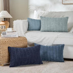 Fancy Homi Set of 4 Blue Long Lumbar Rectangle Decorative Throw Pillow Covers 12x24 Inch for Couch Bed Chair, Farmhouse Boho Room Decor, Soft Fuzzy Corduroy Textured Coastal Blue Cushion Case 30x60cm