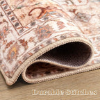 SERISSA 4x6 Boho Bedroom Rug, Washable Non Slip Vintage Peach Cream Area Rugs, Ultra Soft Print Distressed Tribal Entry Rug Low-Pile Throw Carpet for Nursery Dorm Kitchen Living Room Decor