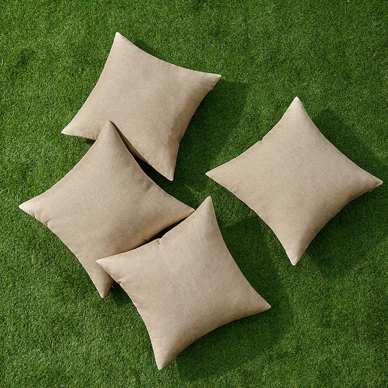 MIULEE Pack of 4 Decorative Outdoor Throw Pillow Covers Linen Waterproof Pillow Covers Summer Farmhouse Cushion Cases for Patio Garden Tent Balcony Couch Sofa 18x18 Inch Light Tan