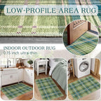 Front Door Mat Outside Entrance - 2x3 Buffalo Non-Slip Washable Doormat Indoor Outdoor Entrance Green Teal Plaid Tartan Rug Small Throw Rugs for Entryway Bedroom Kitchen Front Porch Decor