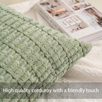 Pack of 2 Corduroy Decorative Throw Pillow Covers 16x16 Inch Soft Striped Pillow Covers Modern Farmhouse Home Decor for Sofa Living Room Couch Bed（Sage Green）