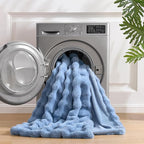 Cozy Bliss Faux Fur Bubble Throw Blanket for Couch, Fuzzy Soft Plush Thick Blanket for Sofa Bed Gift, 50x60 Inches Misty Blue