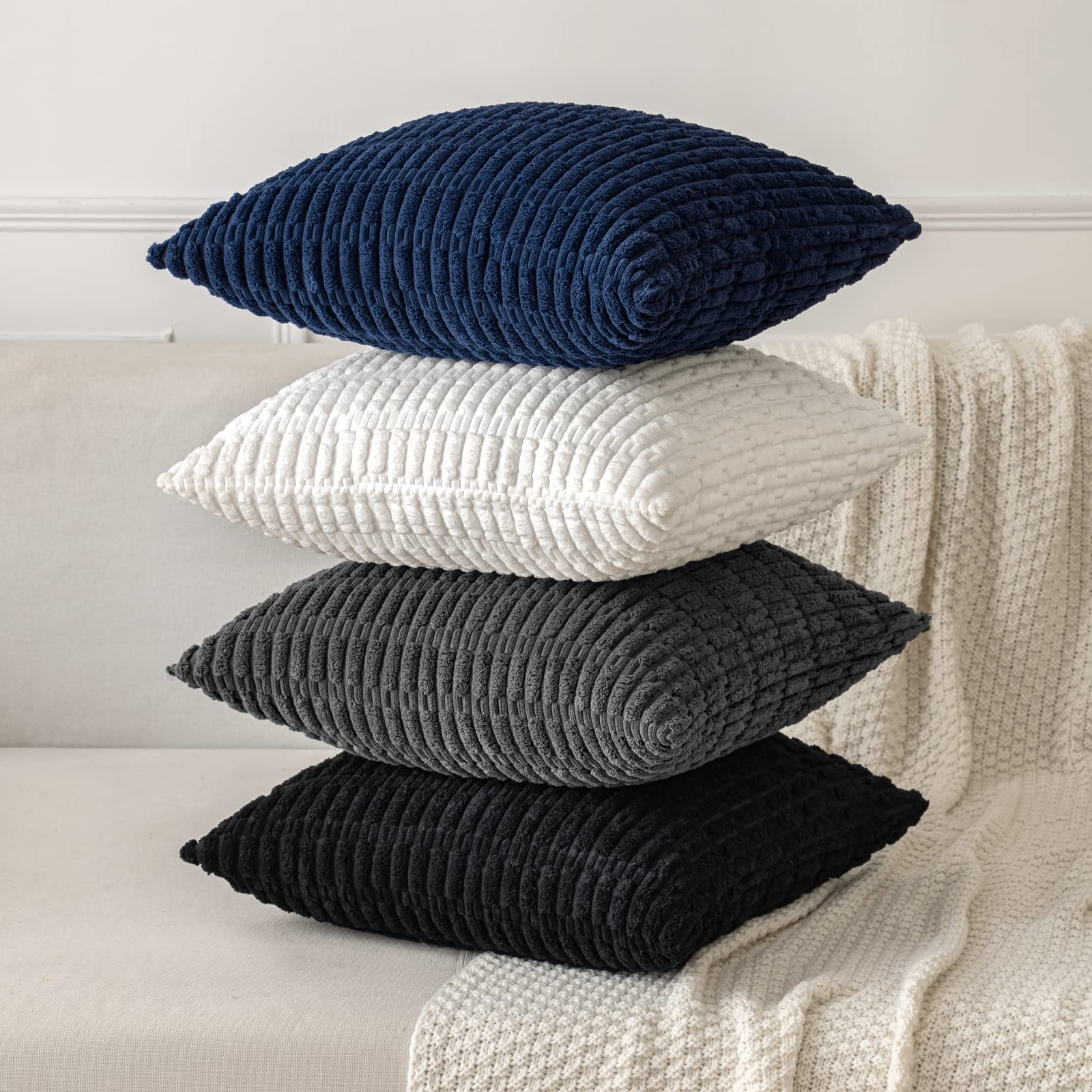 MIULEE Lumbar Corduroy Decorative Throw Pillow Covers 12x20 Dark Grey