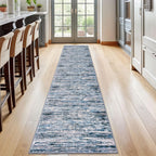 Lansny Modern Abstract Runner Rug 2x12, Grey Blue White Washable Long Kitchen Runner Non-Slip Soft Hallway Rug Runner Thin Print Faux Wool Carpet for Entryway Bedroom Laundry Room Indoor Home Decor
