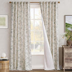 jinchan Floral Curtains Lined Linen Blend Curtain for Living Room 96 Inch Length Grey Flower Farmhouse Curtains French Country Gray Patterned Curtain Drapes Back Tab Rod Pocket 2 Panels