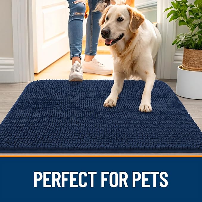 OLANLY Dog Door Mat for Muddy Paws 47x17, Super Absorbent Chenille Mud Mat