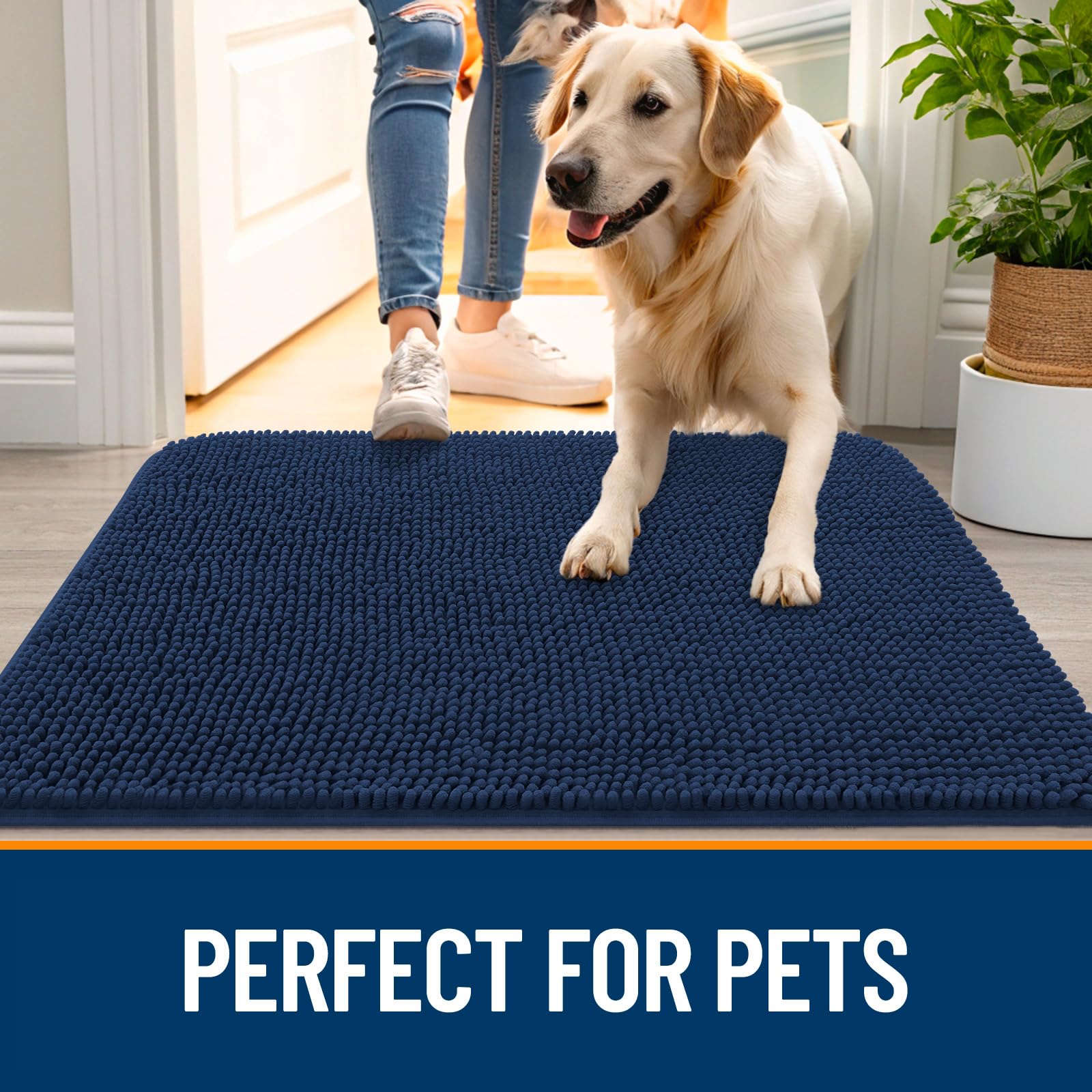 OLANLY Dog Door Mat for Muddy Paws 50x30, Super Absorbent Chenille Mud Mat