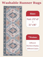 SERISSA Boho Washable Runner Rug, 2'6"x8' Non-Slip Vintage Blue Orange Hallway Kitchen Runner Rug Ultra Soft Print Distressed Tribal Floor Carpet for Bedroom Bathroom Laundry Room