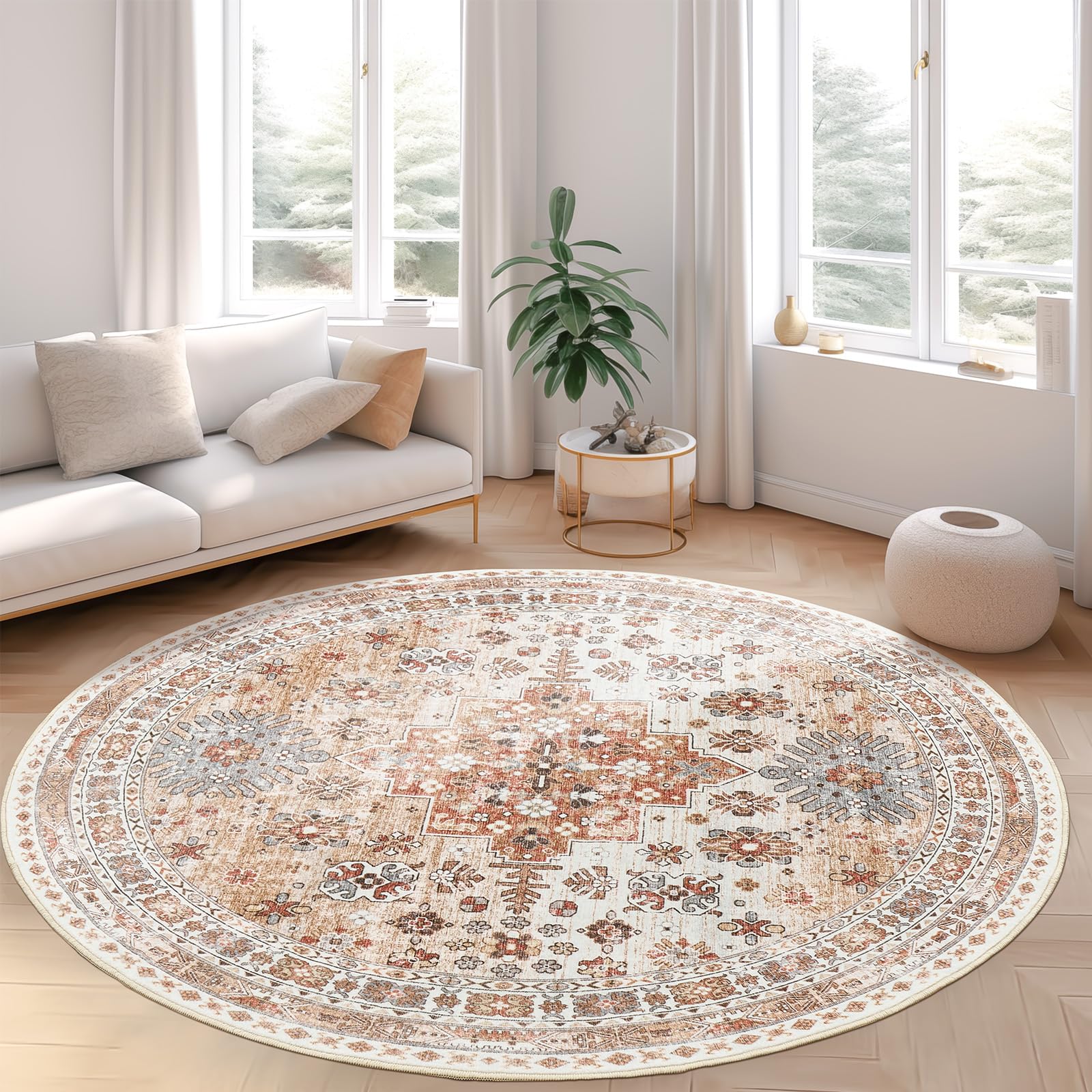 zesthome Round Rug 6ft,Circle Rug for Dining Room Table,Orange