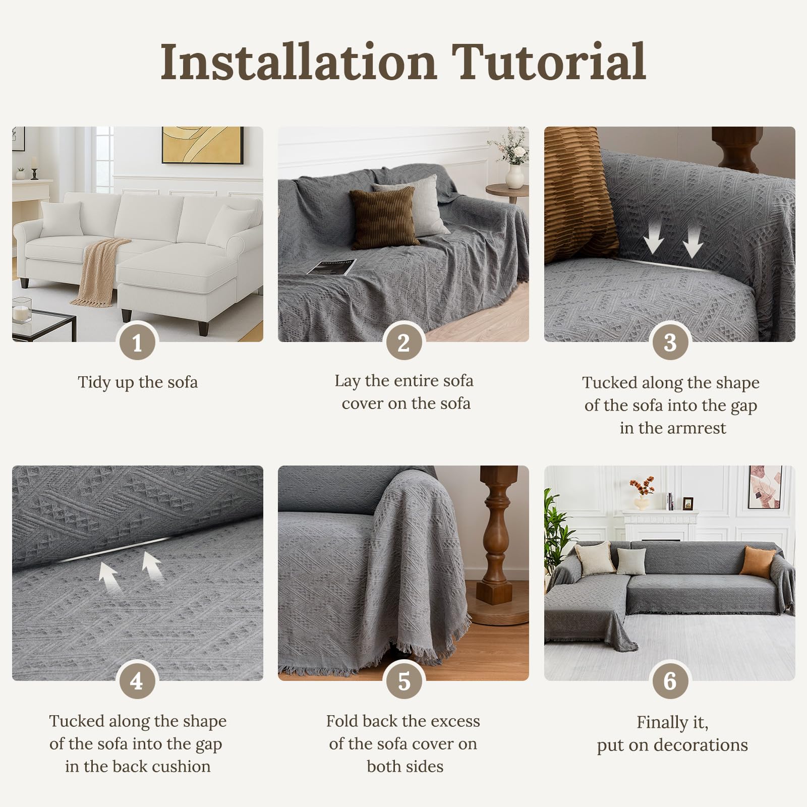 HOMERILLA 2 Piece Sectional Couch Cover for L Shape Sofa Dark Grey XL